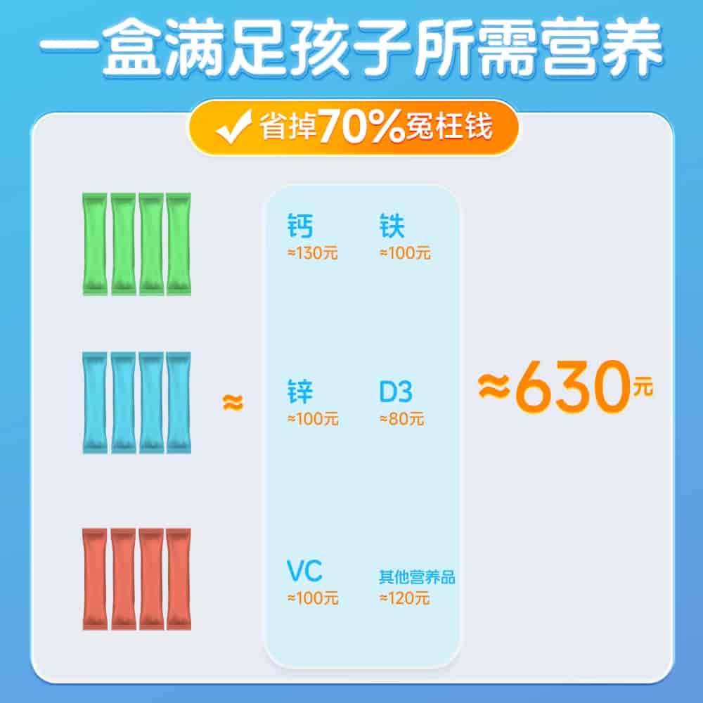 健多营儿童成长素氨基丁酸钙锌复合液体钙健骨补锌补钙青少年学生（赠健多营多元营养包30袋/盒）